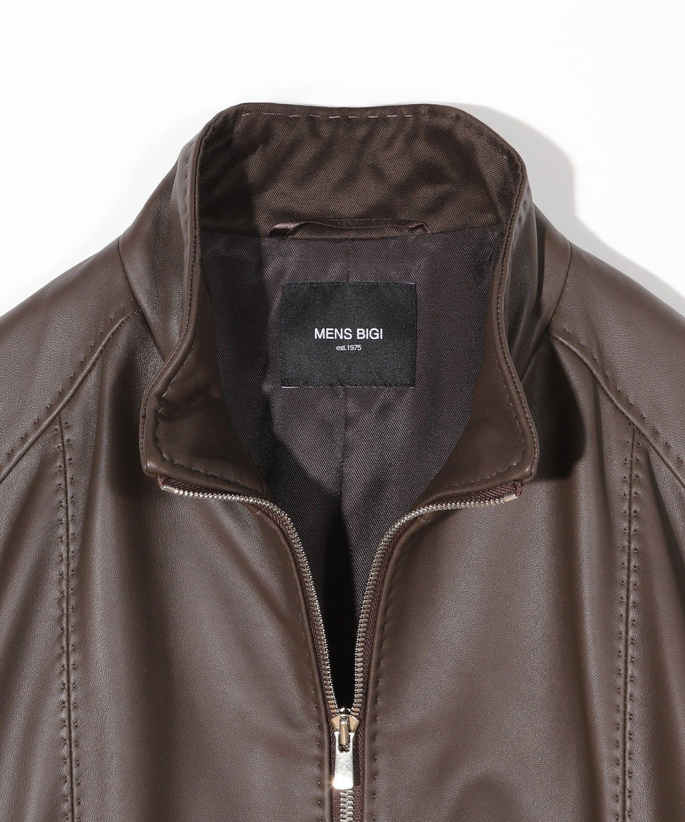 MEN'S BIGI スタンドカラーシングルライダース シープレザージャケット ブラウン