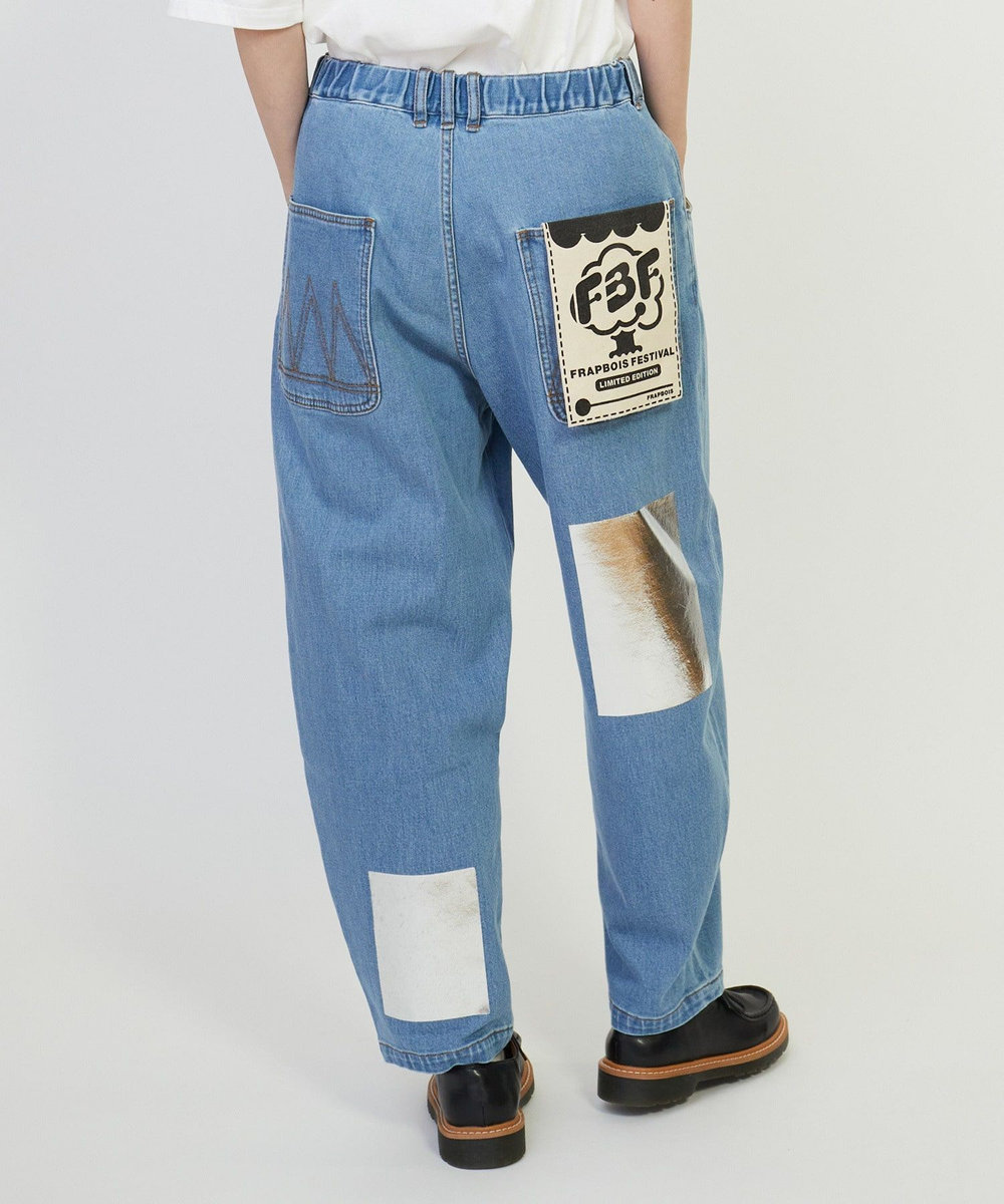 FRAPBOIS フラフェス 箔プリント加工デニム パンツ サックスブルー