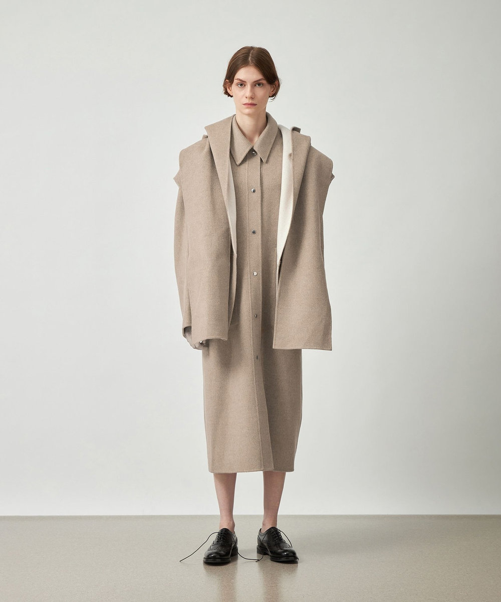 DÉPAREILLÉ DOUBLE FACE BEAVER PONCHO GILET / ダブルフェイスビーバーポンチョジレ ベージュ