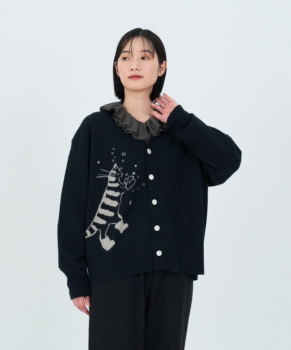 LOISIR 【アーティストコラボ】LOISIR×TORANEKOBONBONインターシャニットカーディガン ブラック