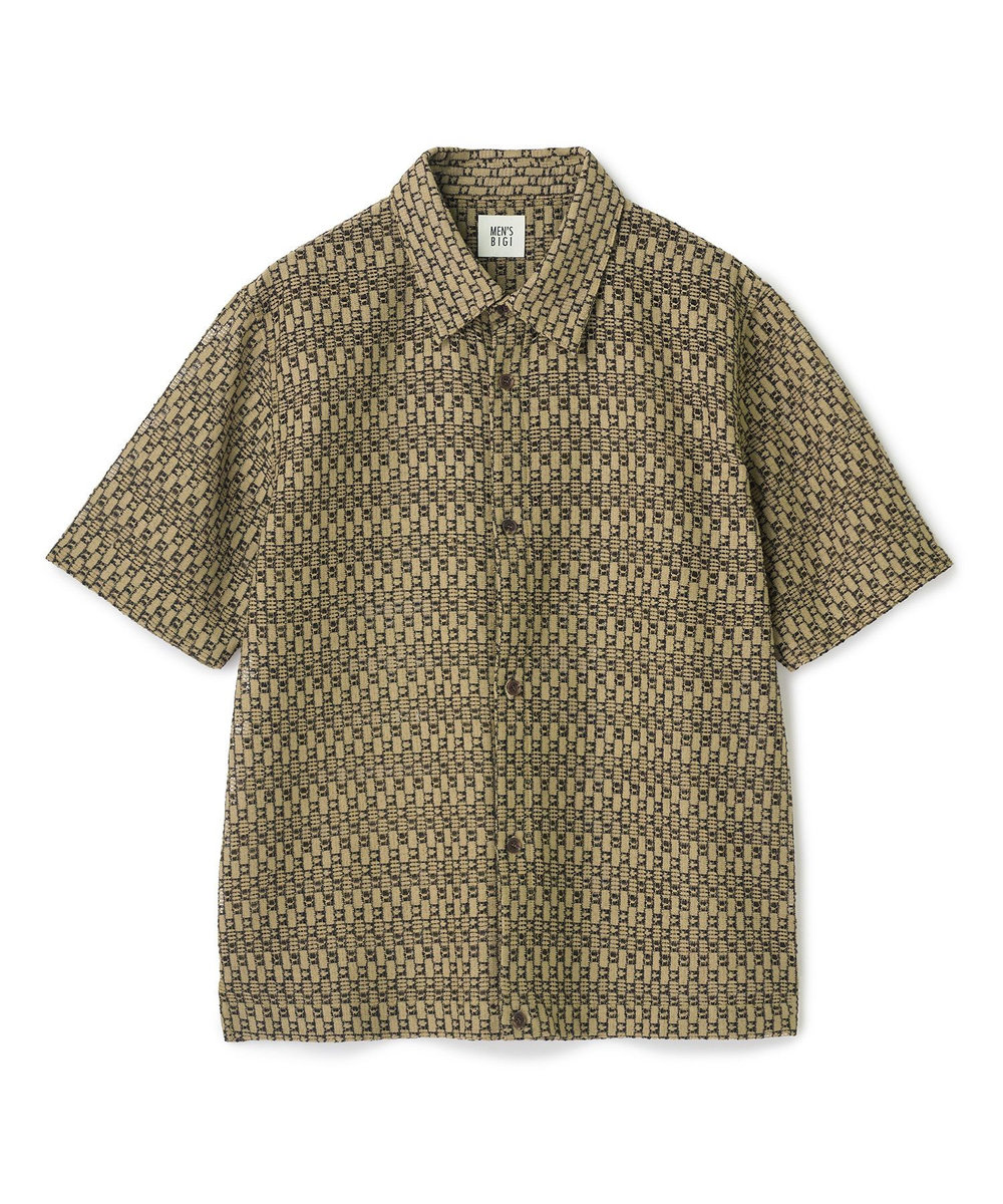 MEN'S BIGI シアージオメトリック半袖シャツ ブラウン系その他