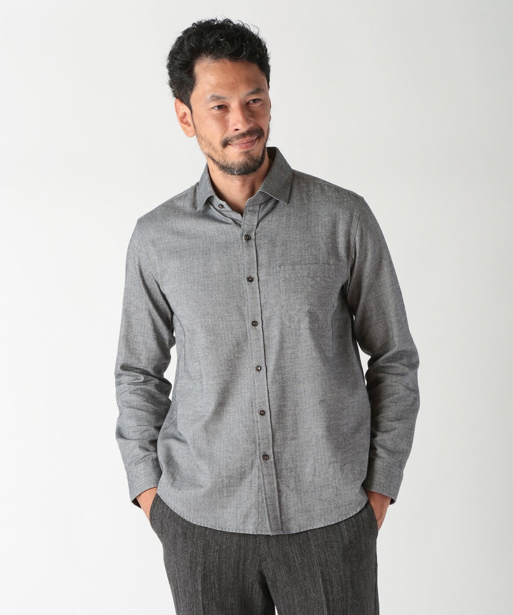 MEN'S BIGI コットンカシミアヘリンボーンシャツ ブラック