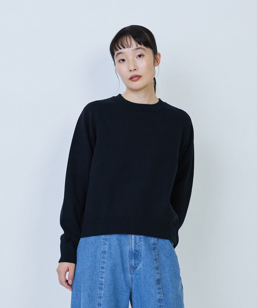 LOISIR コットン接結編みニットプルオーバー ブラック