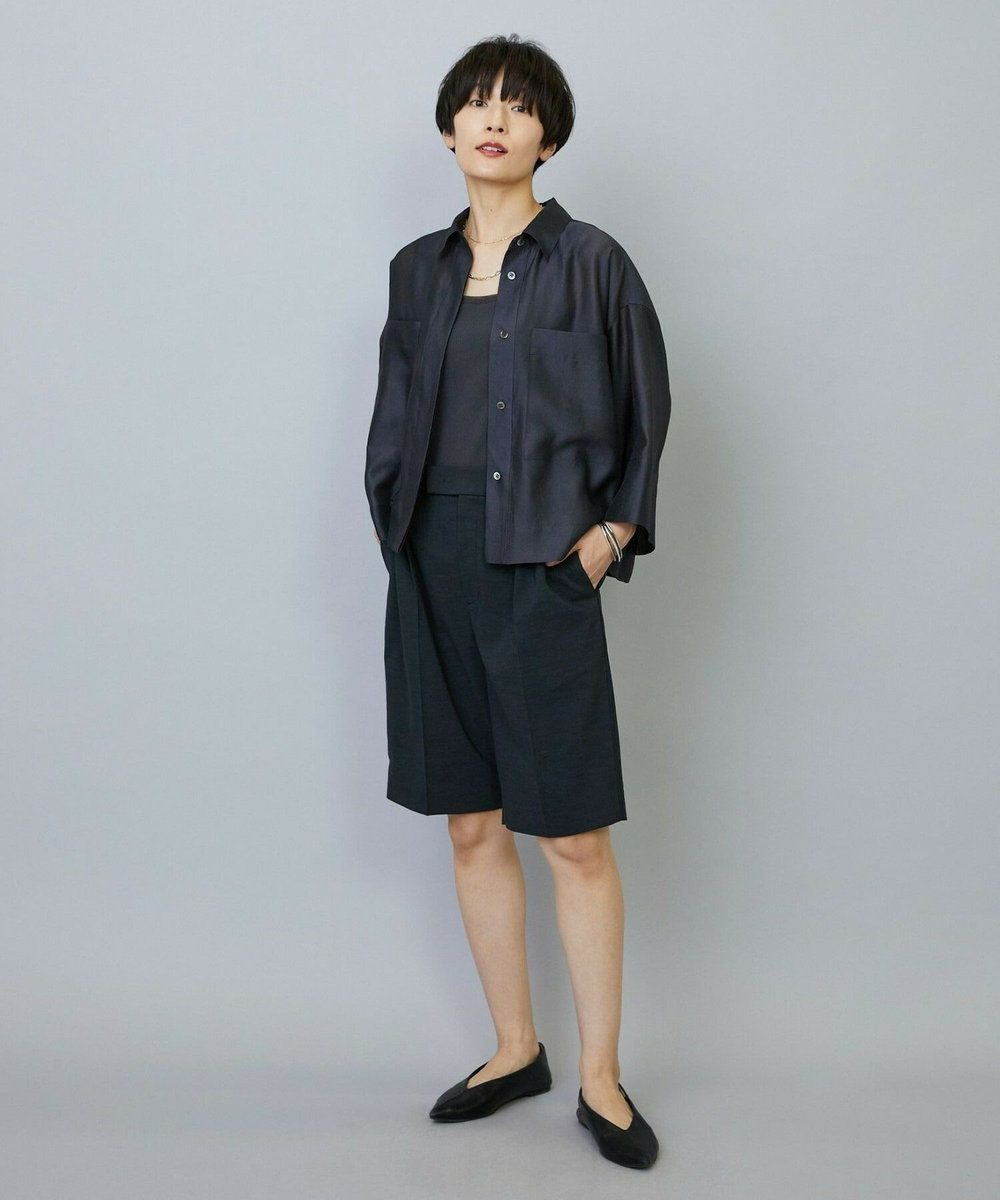 MOGA スタイリスト戸野塚かおるコラボ ドライリネンストレッチショートパンツ スミクロ