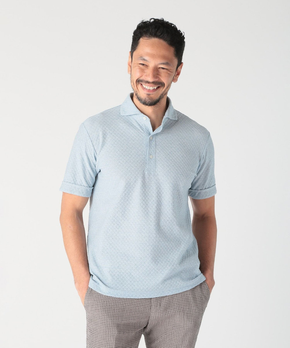 MEN'S BIGI シャーリングジャカードポロシャツ ブルー