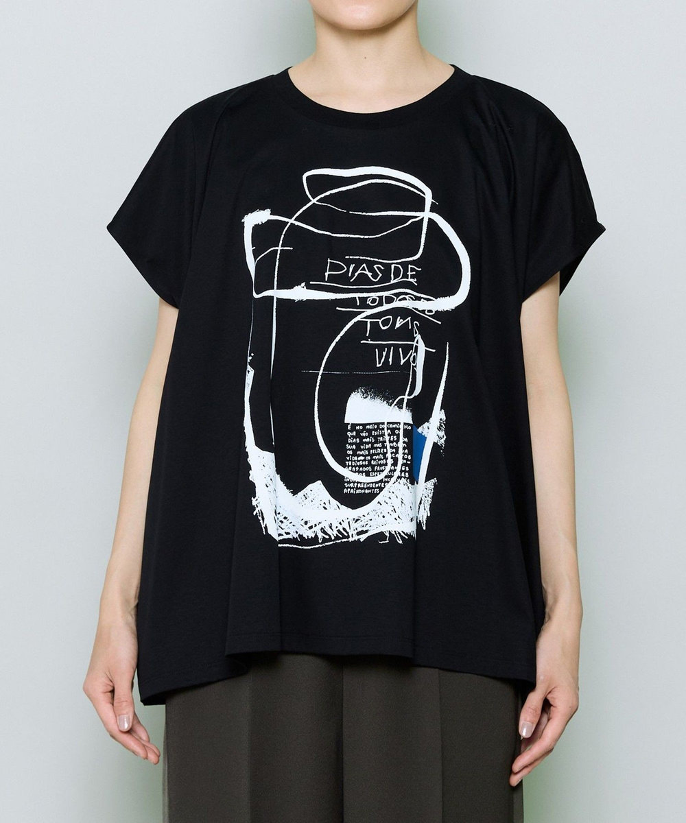 MOGA コットンスムースプリントTシャツ ブラック