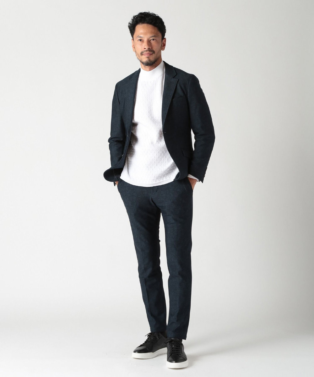 MEN'S BIGI ニットコンビモックネックカットソー ホワイト