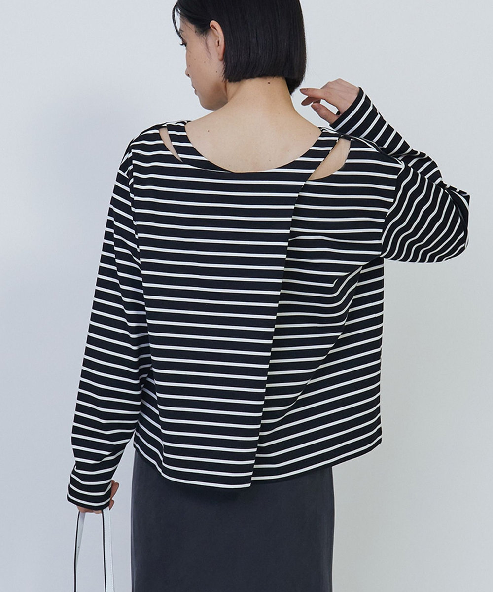 1er Arrondissement バックツイストボーダーロングスリーブＴシャツ ブラック