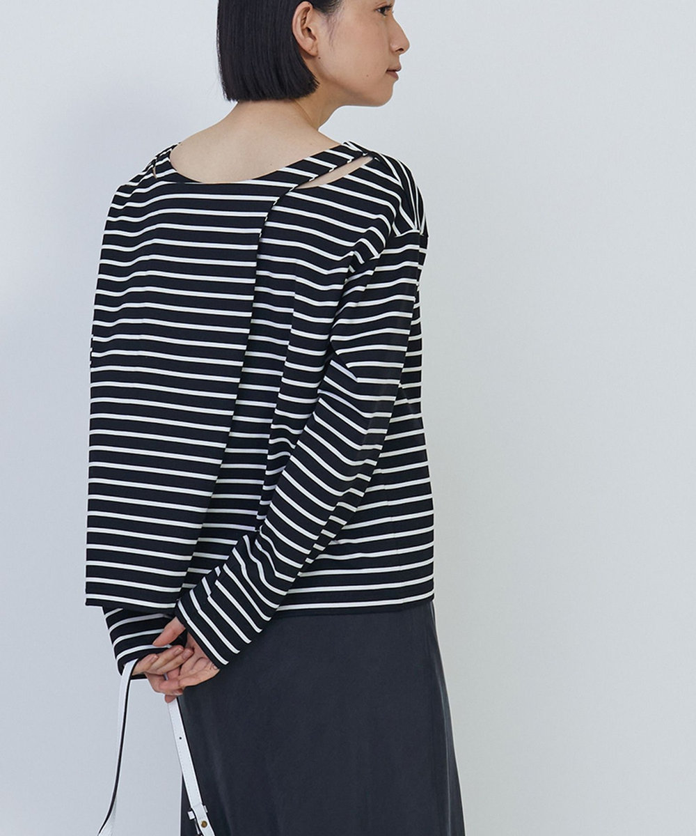 1er Arrondissement バックツイストボーダーロングスリーブＴシャツ ブラック