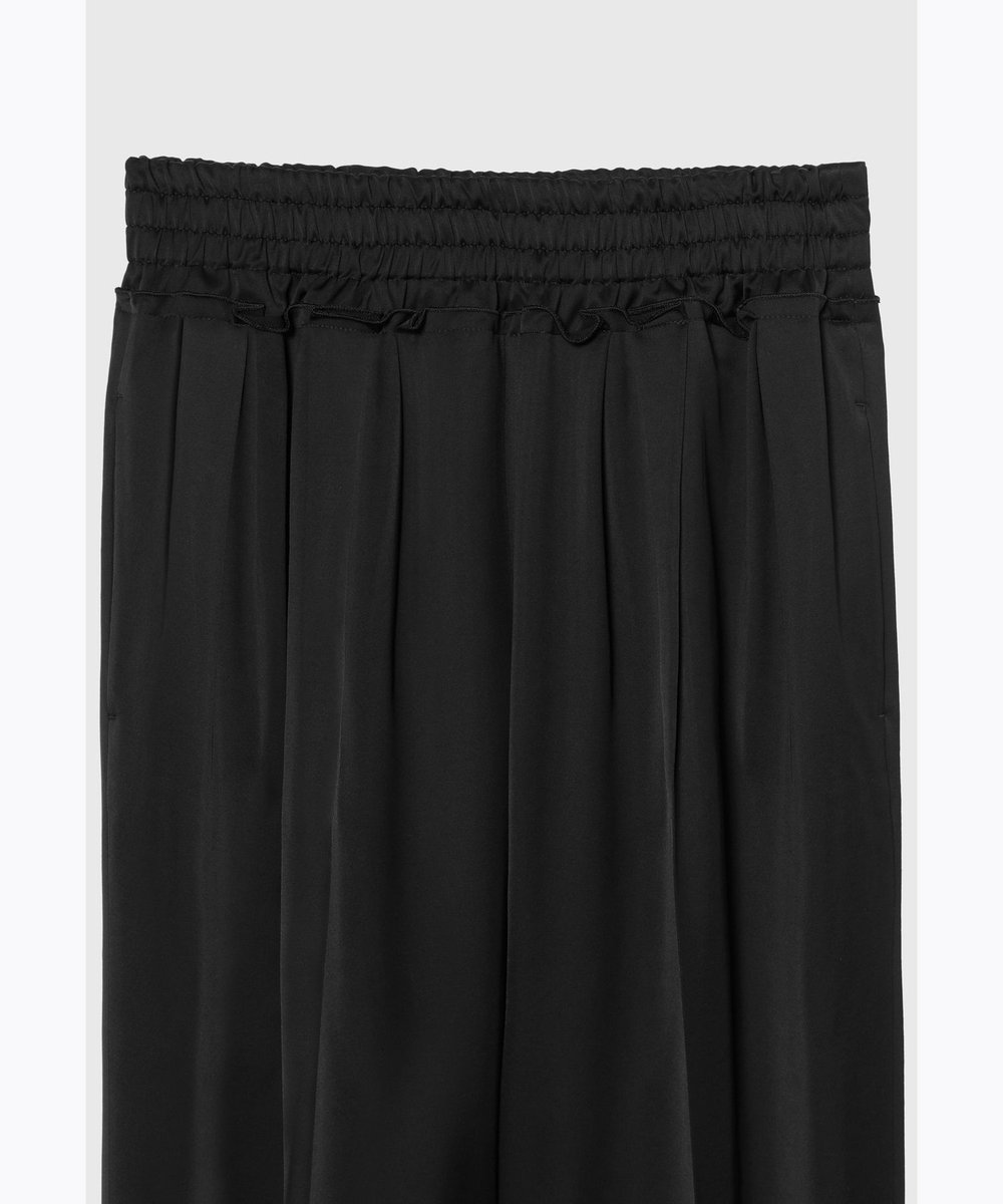 DÉPAREILLÉ WOOL VISCOSE SATIN GATHERED PANTS / ウールヴィスコースサテンギャザーパンツ ブラック