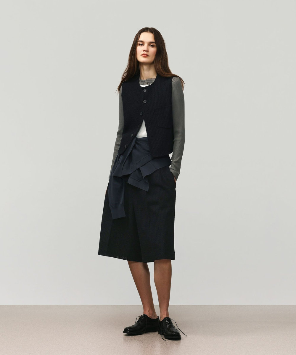 DÉPAREILLÉ COTTON RAYON KARAMI GILET / コットンレーヨンカラミジレ ブラック