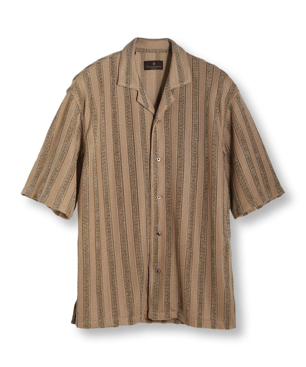 MEN'S BIGI ペイズリージャカード/透かし柄オープンカラー半袖シャツ ブラウン