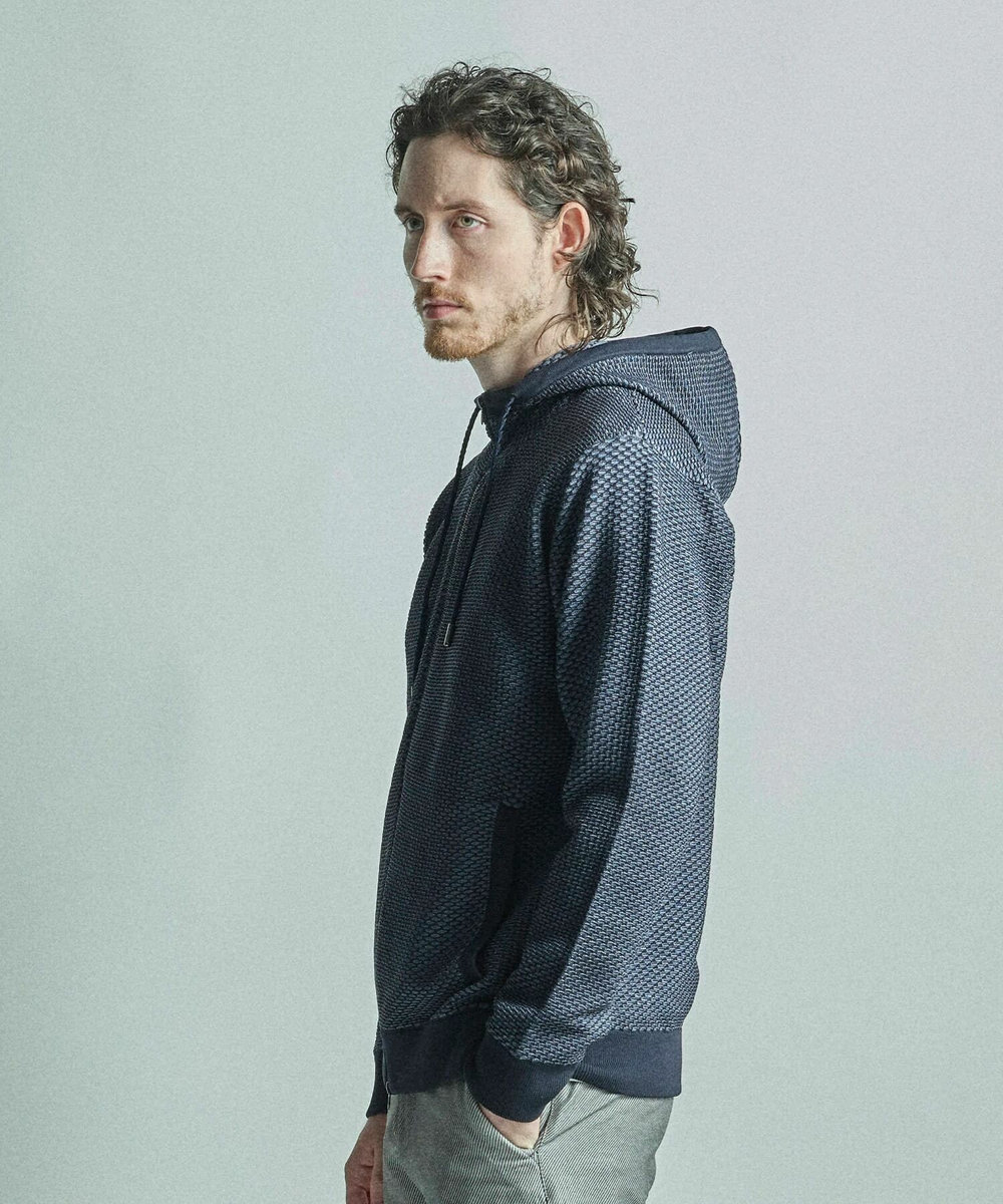 MEN'S BIGI ハニカムニット ジップパーカー ネイビー