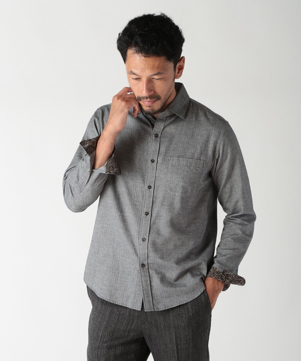 MEN'S BIGI コットンカシミアヘリンボーンシャツ ブラック