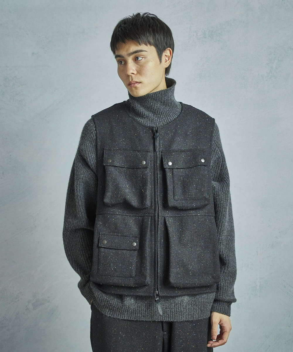 MEN'S BIGI 【50th Anniv . 菊池武夫】HARRIS TWEED COLOR NEP VEST ブラック