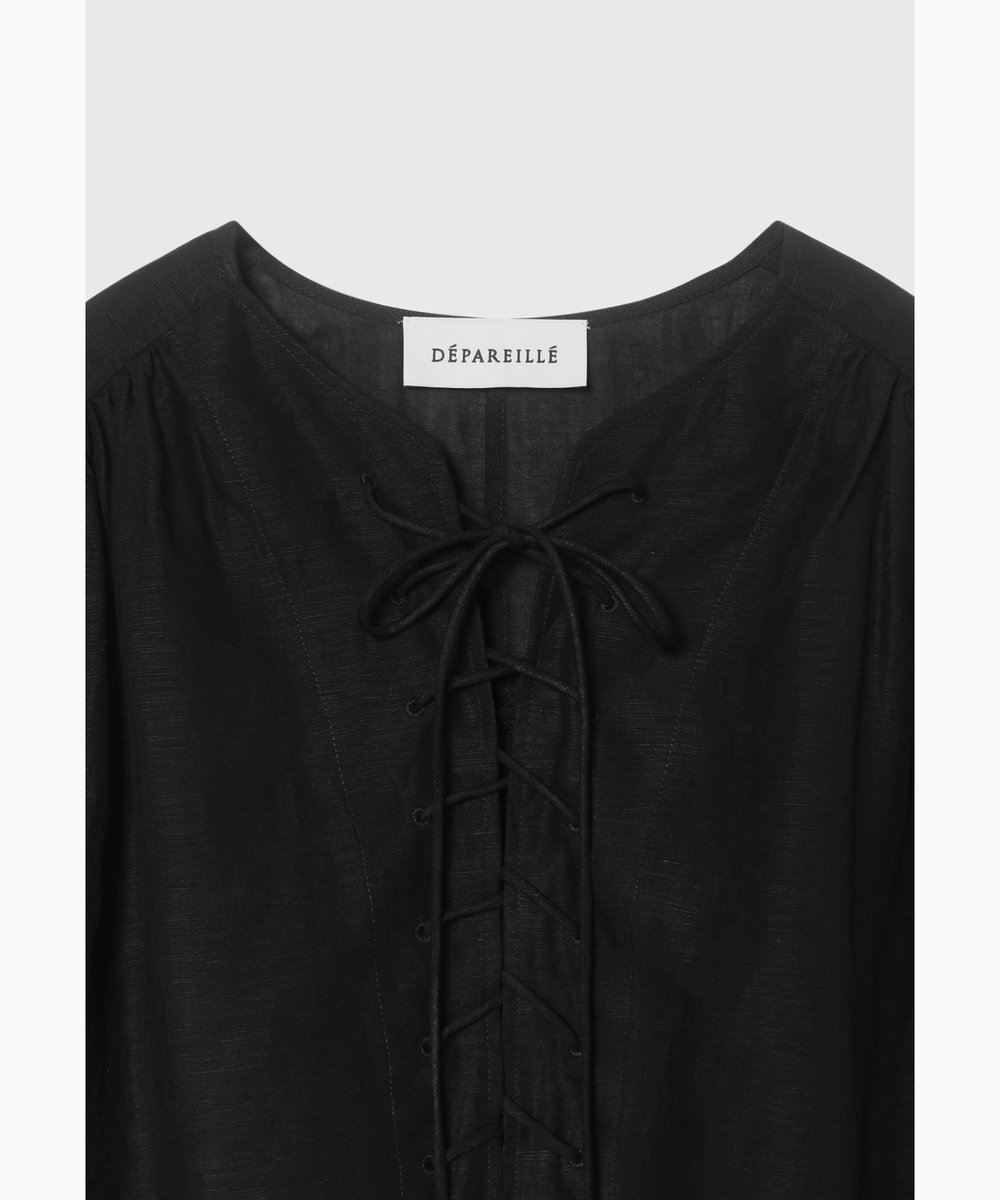 DÉPAREILLÉ LINEN LACE UP BLOUSE / リネンレースアップブラウス ブラック