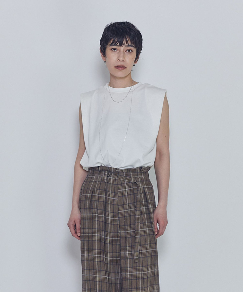 1er Arrondissement ショルダータックノースリーブTシャツ オフホワイト