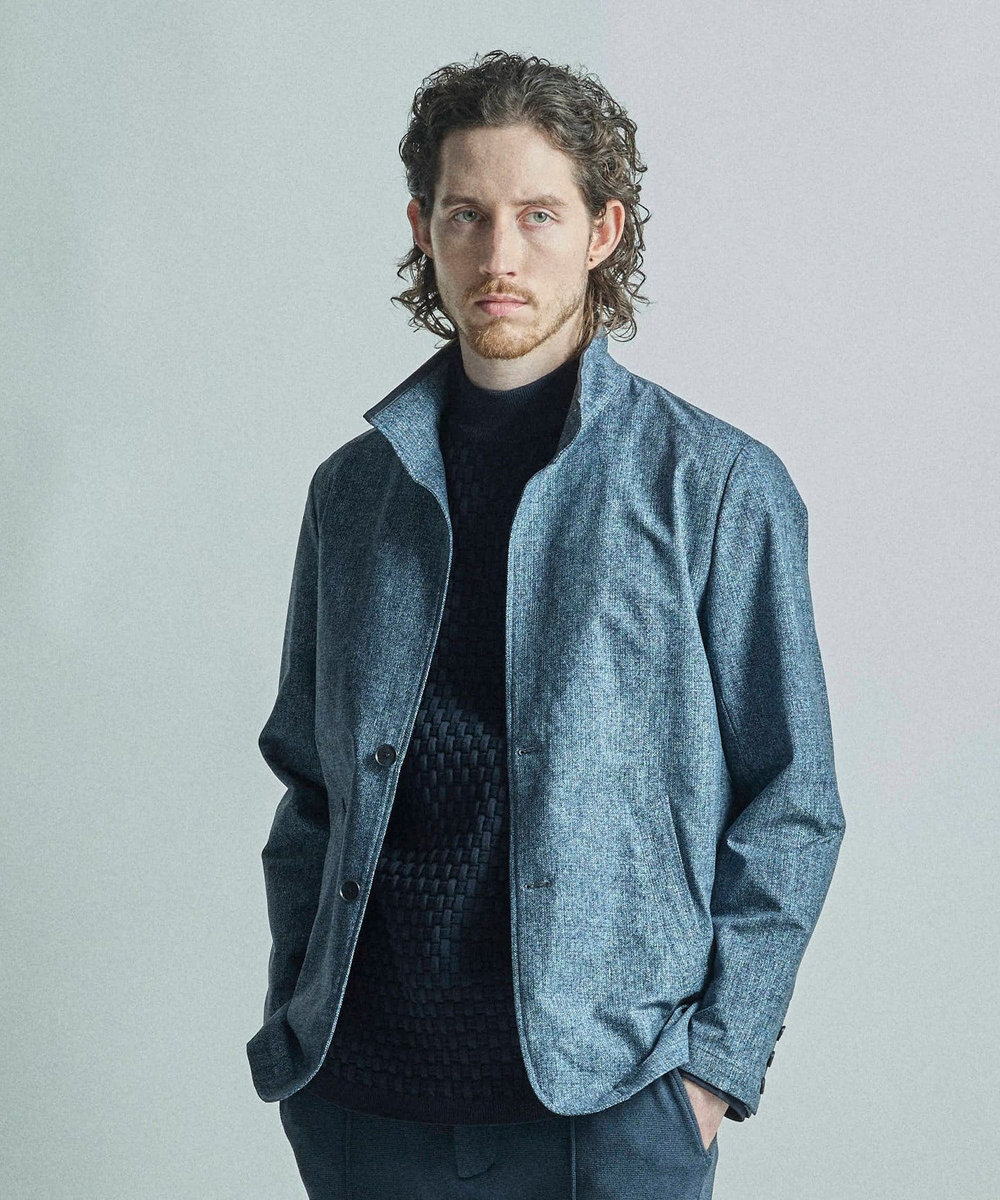 MEN'S BIGI ドットエアーヘリンボーンプリントスタンドカラージャケット＜保温/透湿/撥水/防シワ/ストレッチ＞ ネイビー