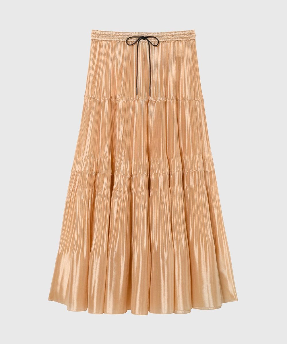 DÉPAREILLÉ SILK POLYESTER TIERED PLEATS SKIRT / シルクポリエステルティアードプリーツスカート オレンジ