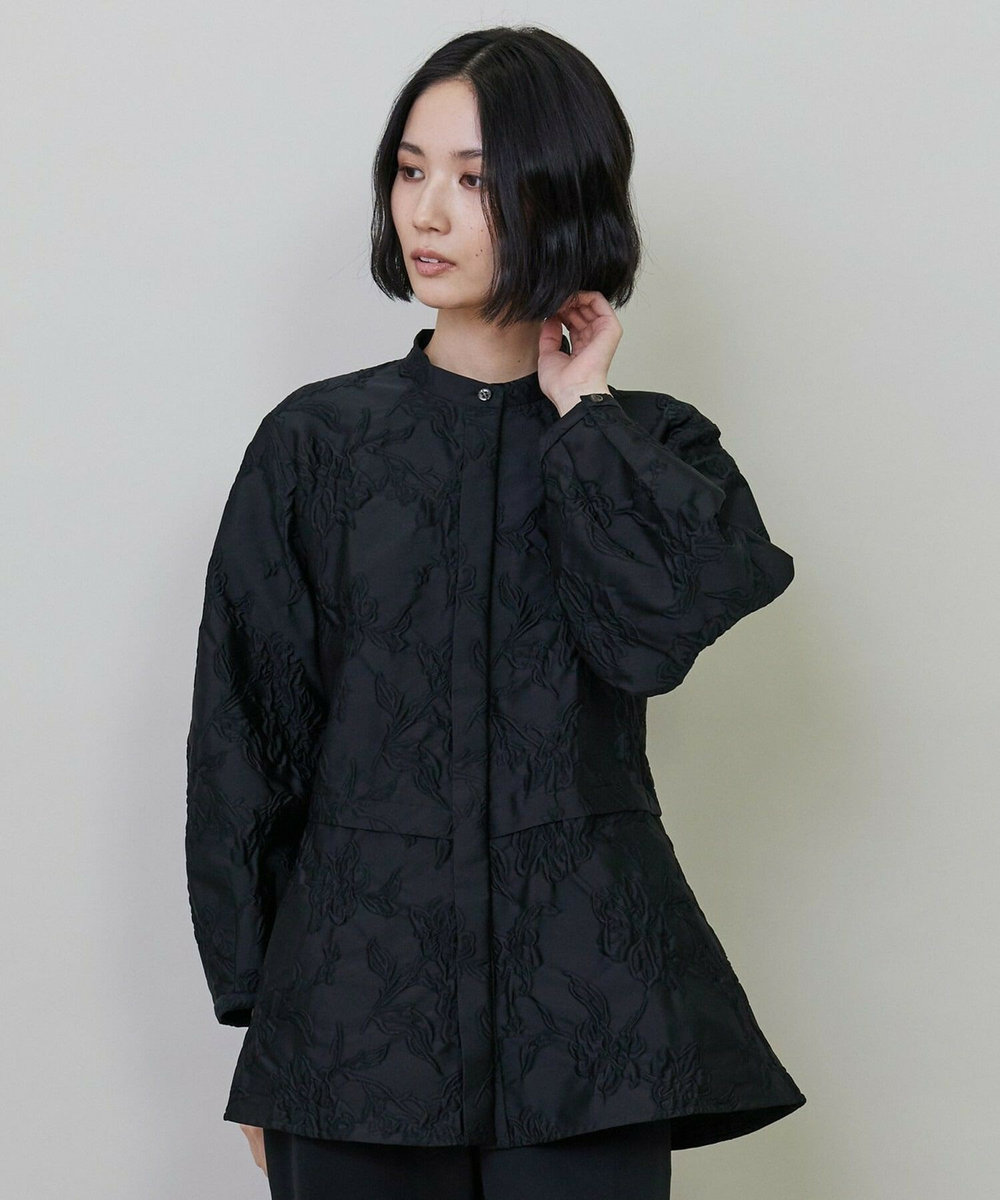 L'EQUIPE フラワージャガードブラウス ブラック