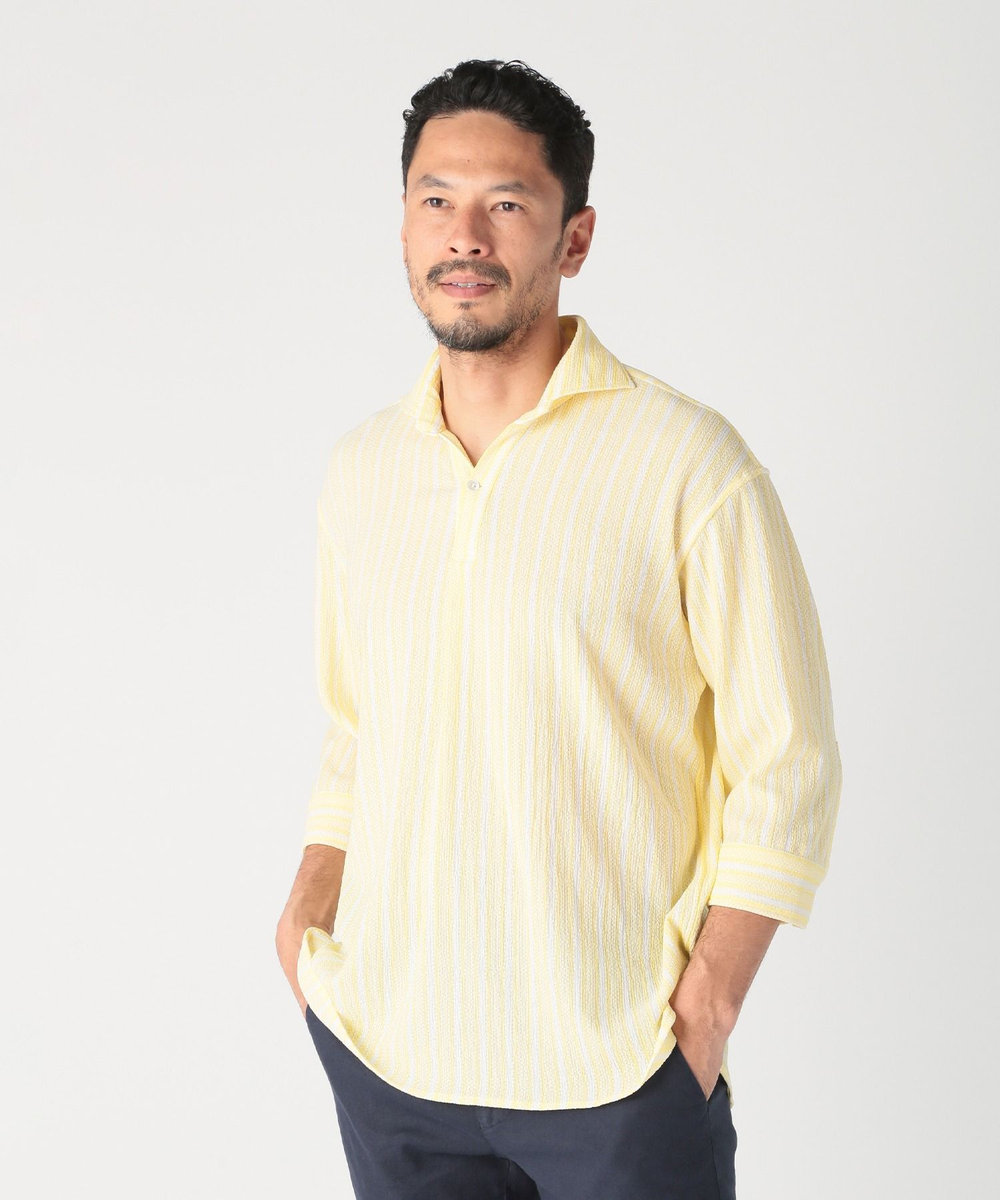 MEN'S BIGI ドビーストライププルオーバーシャツ イエロー