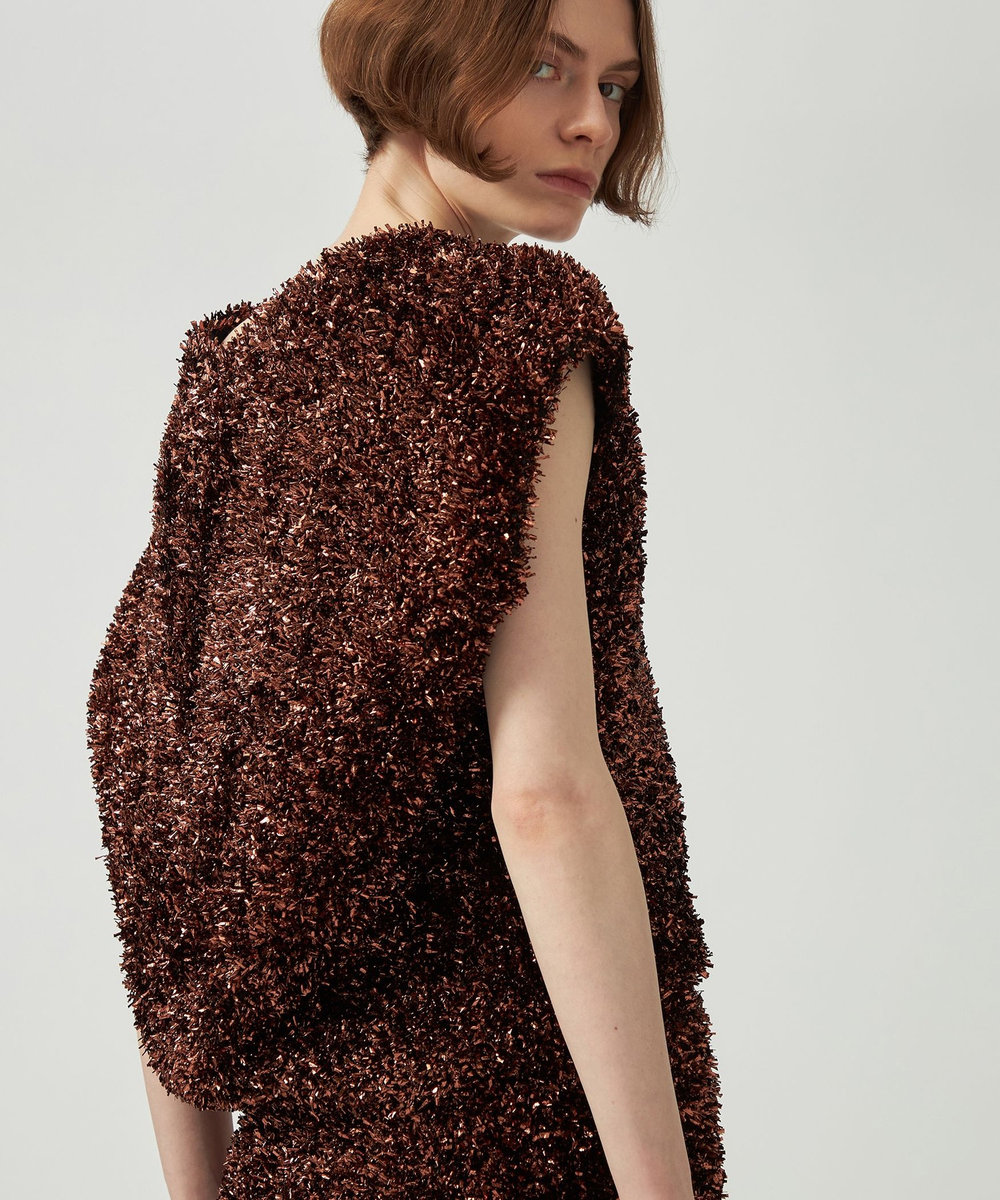 DÉPAREILLÉ METALLIC FILM YARN VEST / メタリックフィルムヤーンベスト ブロンズ