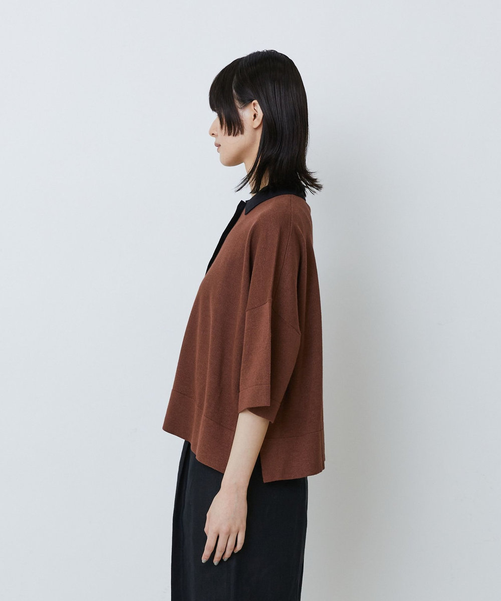 LOISIR 和紙コットン天竺ポロニット ブラウン