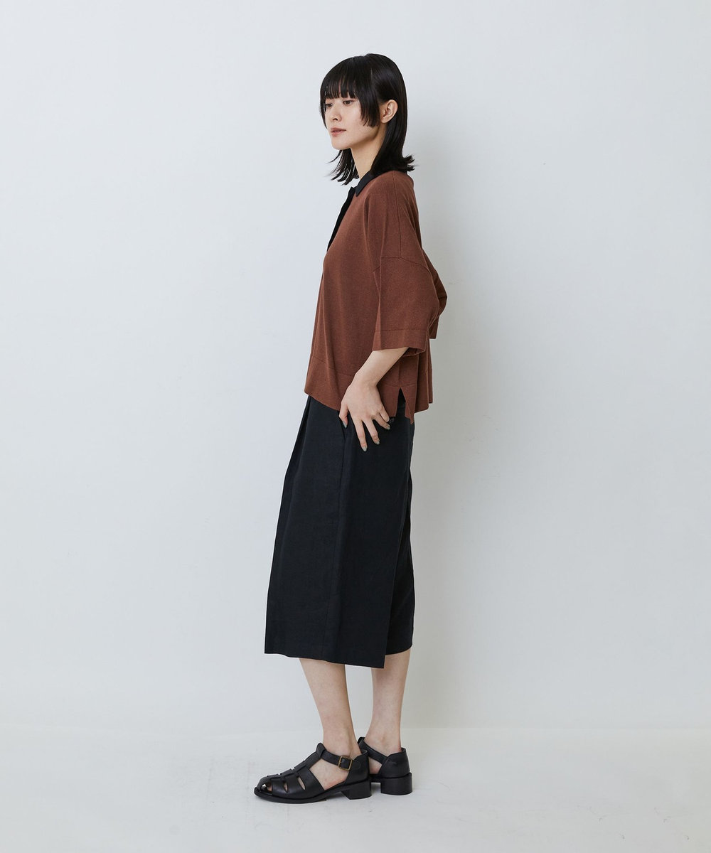 LOISIR 和紙コットン天竺ポロニット ブラウン