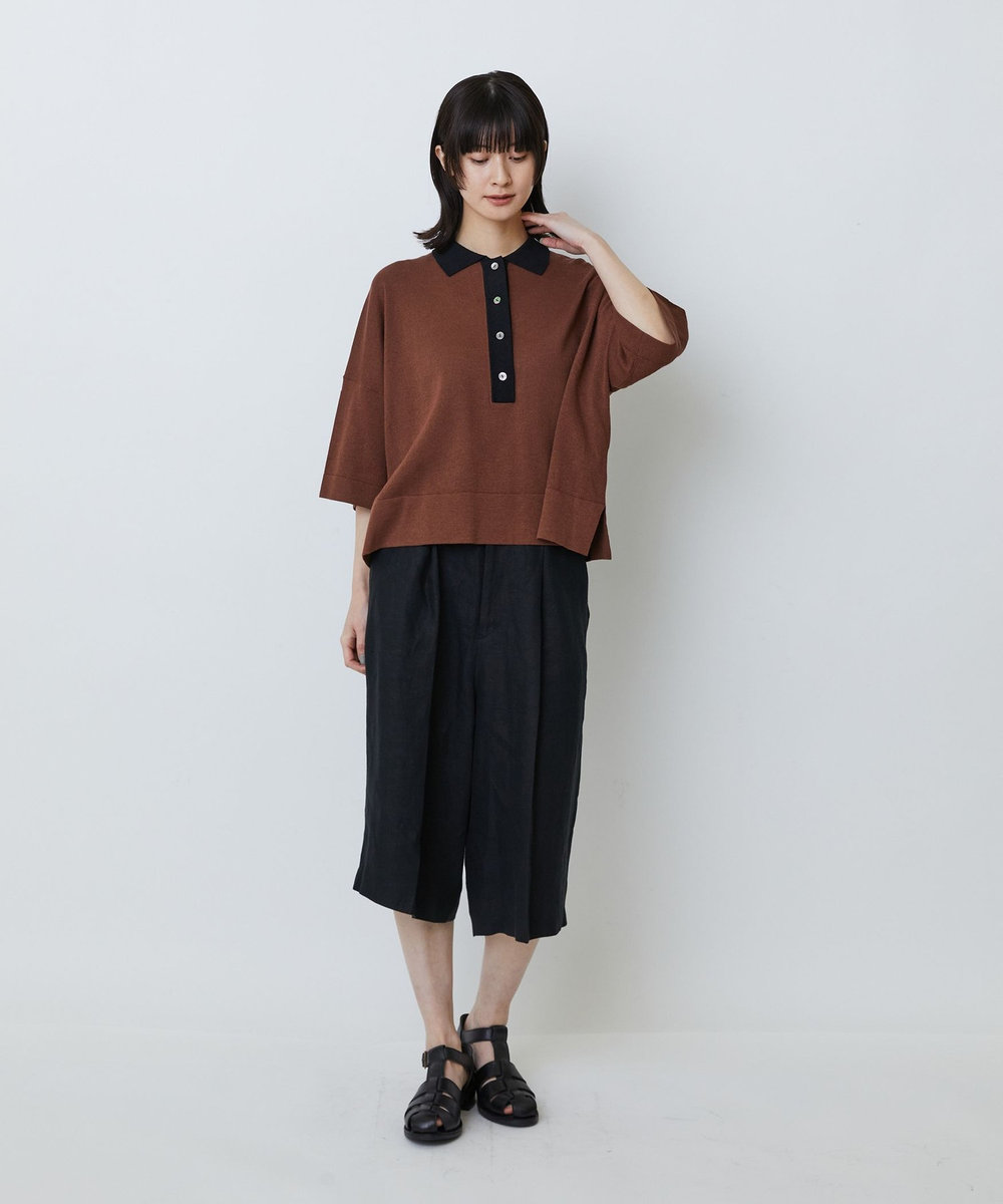 LOISIR 和紙コットン天竺ポロニット ブラウン