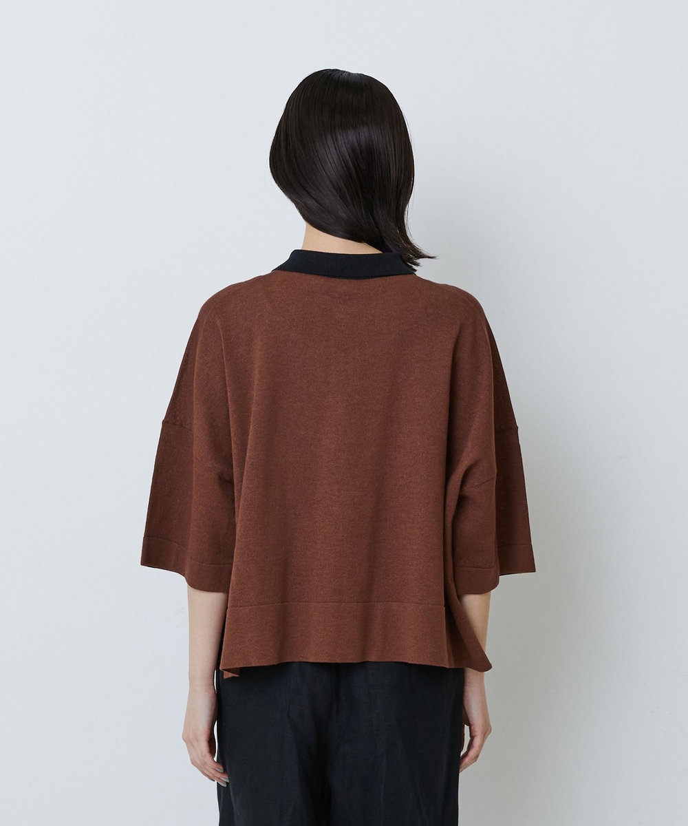 LOISIR 和紙コットン天竺ポロニット ブラウン