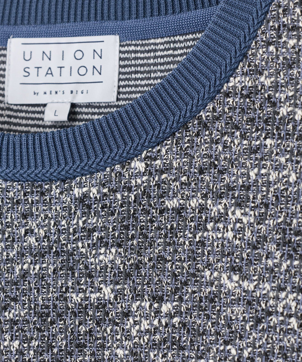 UNION STATION ツイードライクスラブジャガードカットソー ブルー