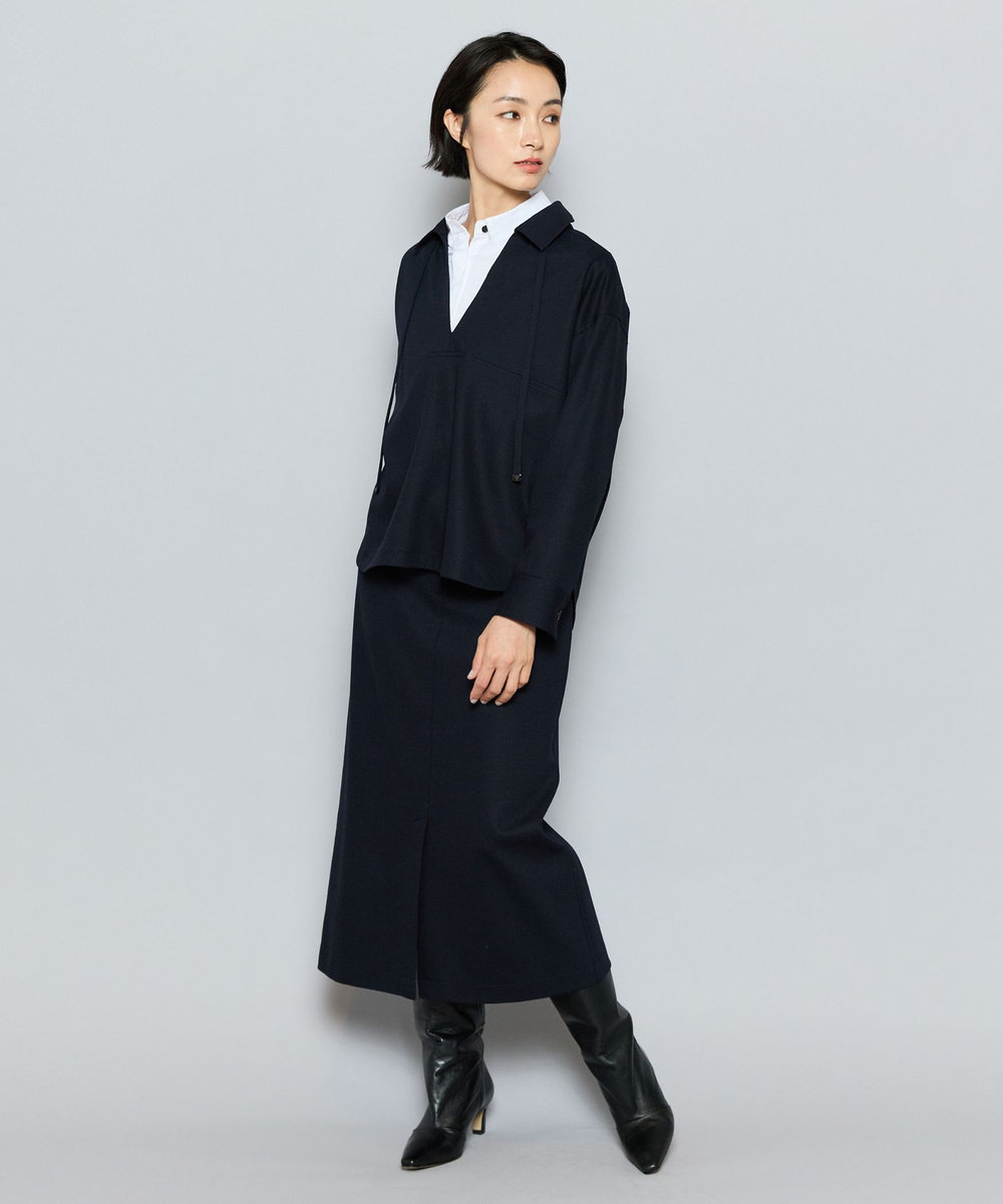 L'EQUIPE ピンヘッドジャージーブラウス ネイビー