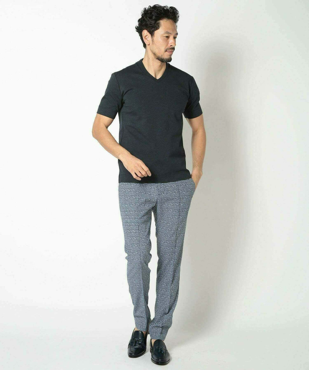 MEN'S BIGI 【ACTIVE TAILOR/アクティブテイラー】シルケットスムースVネックTシャツ＜接触冷感 / UVカット＞ ネイビー