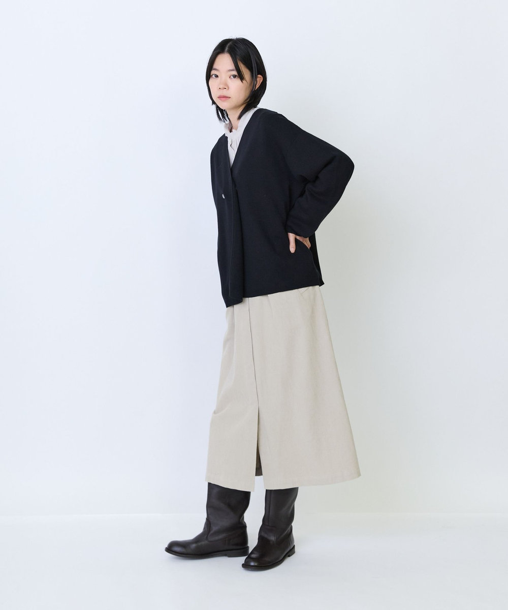 LOISIR コットンダブルジャカードカーディガン ブラック