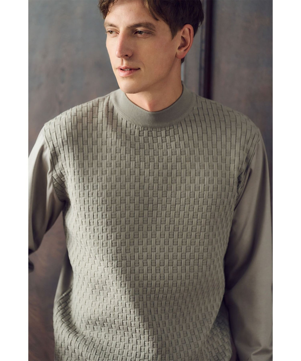 MEN'S BIGI ニットコンビモックネックカットソー グレー