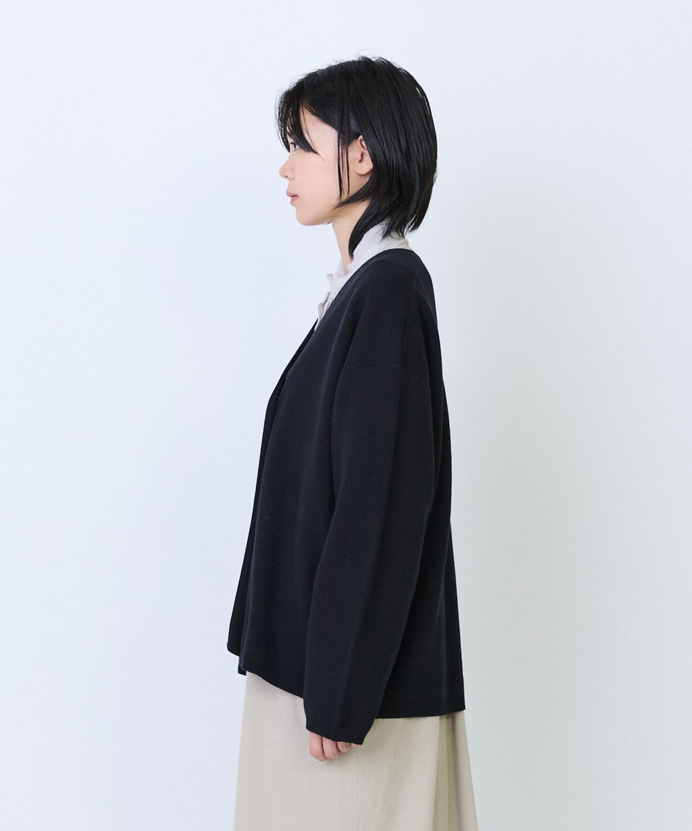 LOISIR コットンダブルジャカードカーディガン ブラック