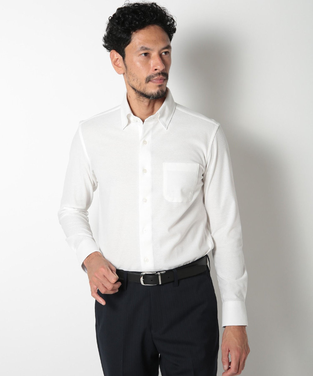 MEN'S BIGI 【ACTIVE TAILOR】コーコランコットン鹿の子ドレスシャツ ホワイト