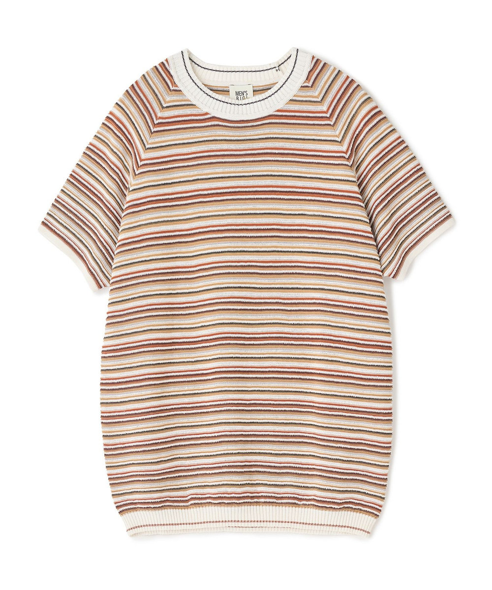 MEN'S BIGI マルチカラーボーダー半袖ニットTシャツ オレンジ系その他