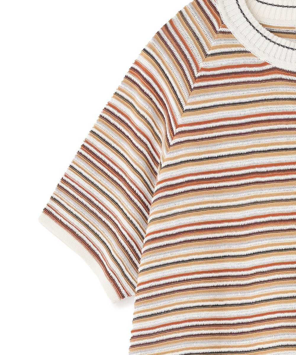 MEN'S BIGI マルチカラーボーダー半袖ニットTシャツ オレンジ系その他