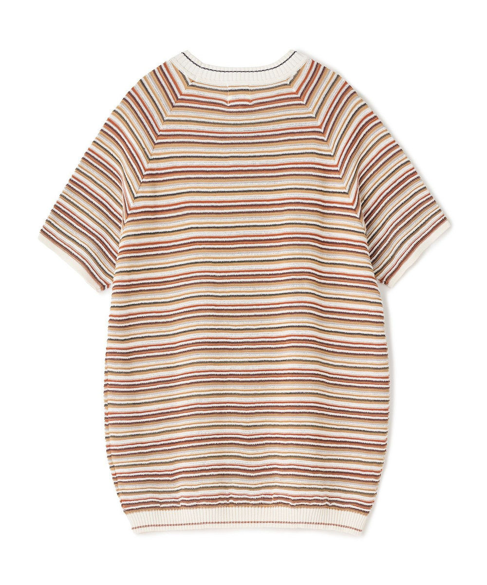 MEN'S BIGI マルチカラーボーダー半袖ニットTシャツ オレンジ系その他