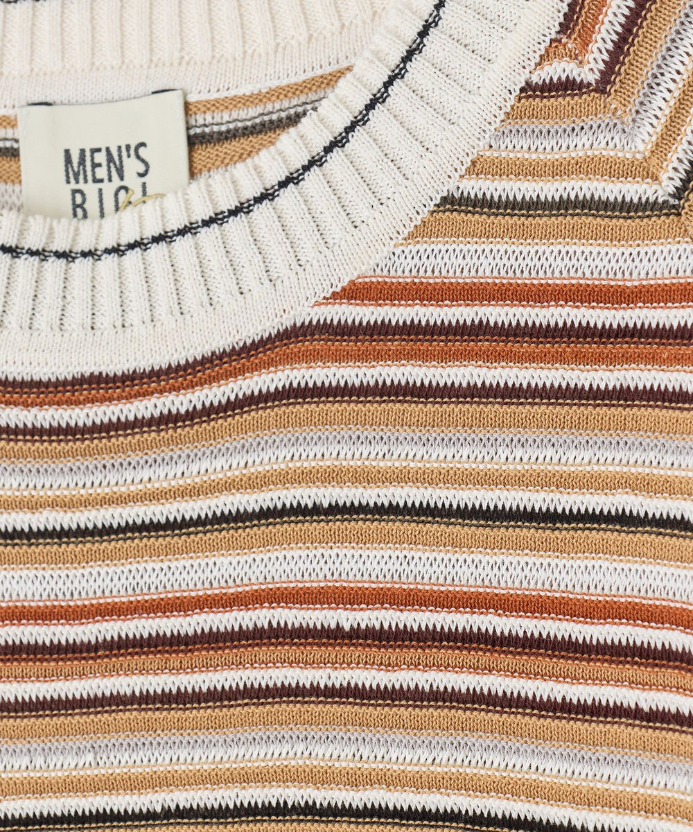 MEN'S BIGI マルチカラーボーダー半袖ニットTシャツ オレンジ系その他