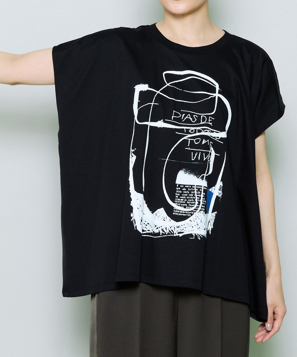 MOGA コットンスムースプリントTシャツ ブラック
