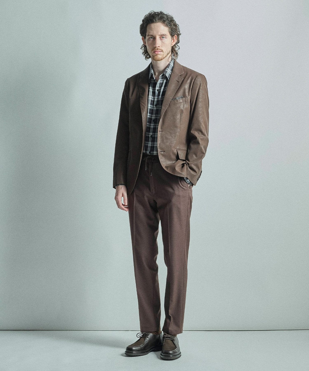 MEN'S BIGI フェイクレザー テーラードジャケット ブラウン