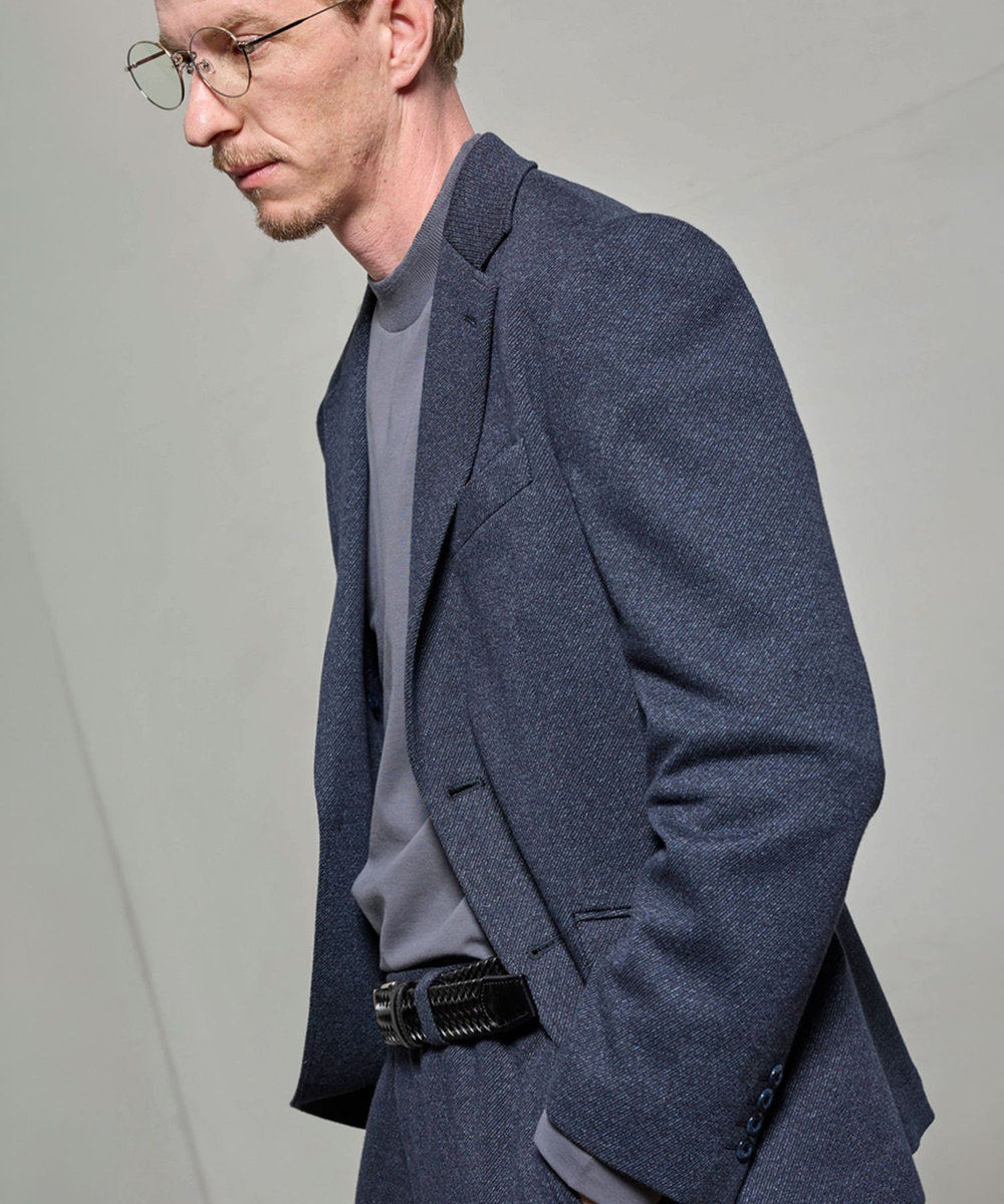 MEN'S BIGI ウール混ツイルジャージジャケット ネイビー