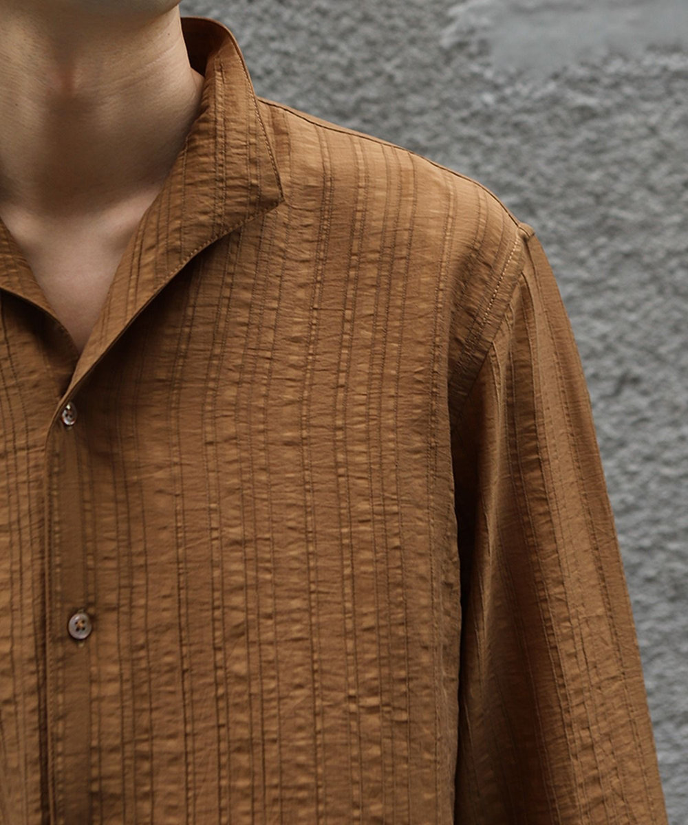 MEN'S BIGI 総柄シアージャカード7分袖オープンカラーシャツ ブラウン