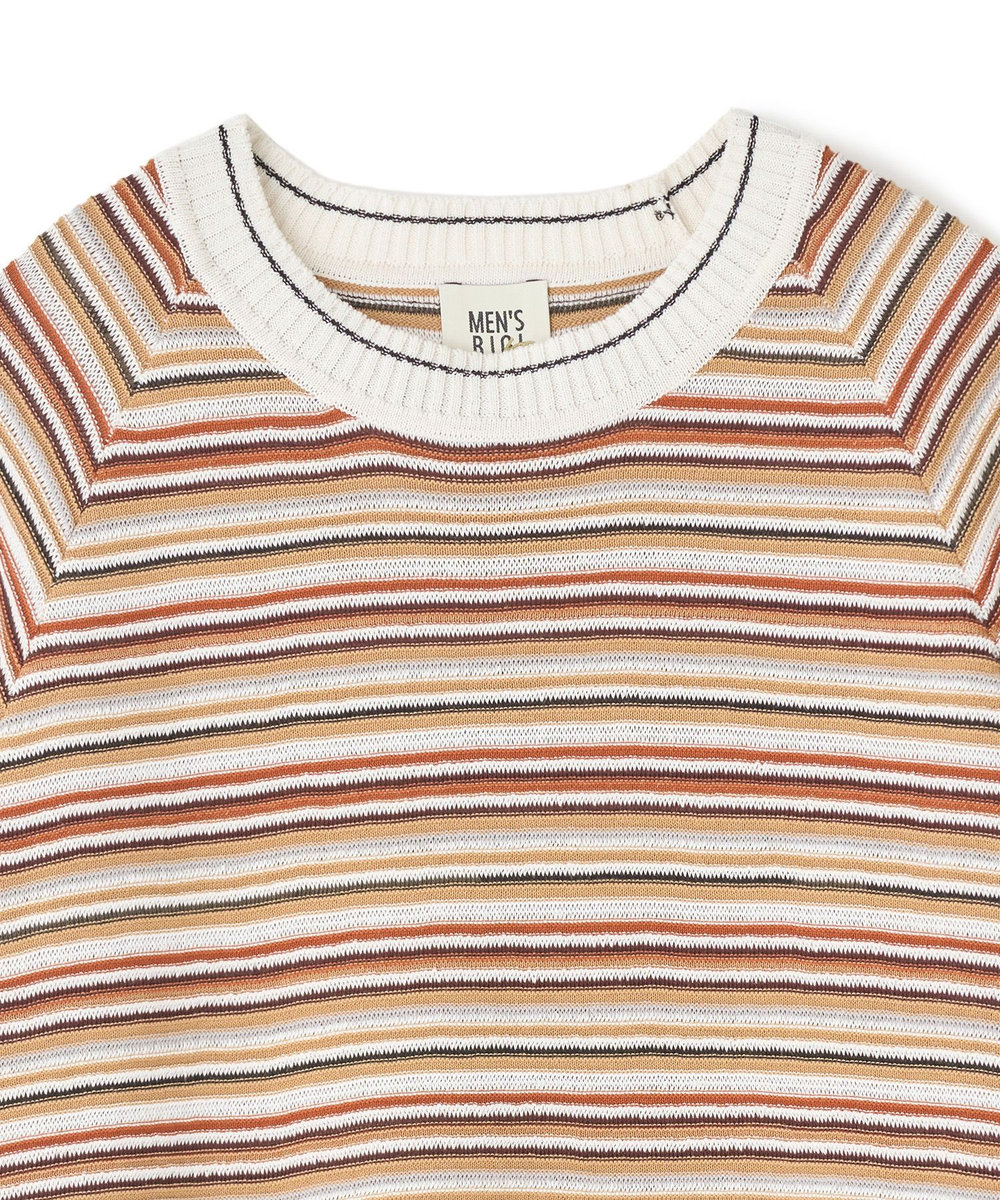 MEN'S BIGI マルチカラーボーダー半袖ニットTシャツ オレンジ系その他