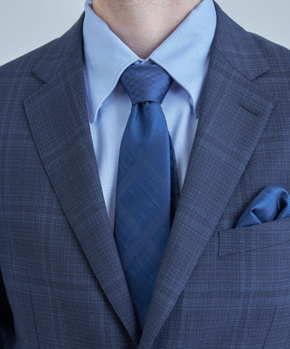 MEN'S BIGI ジオメトリック柄xシャドー千鳥柄クレリックタイ ネイビー