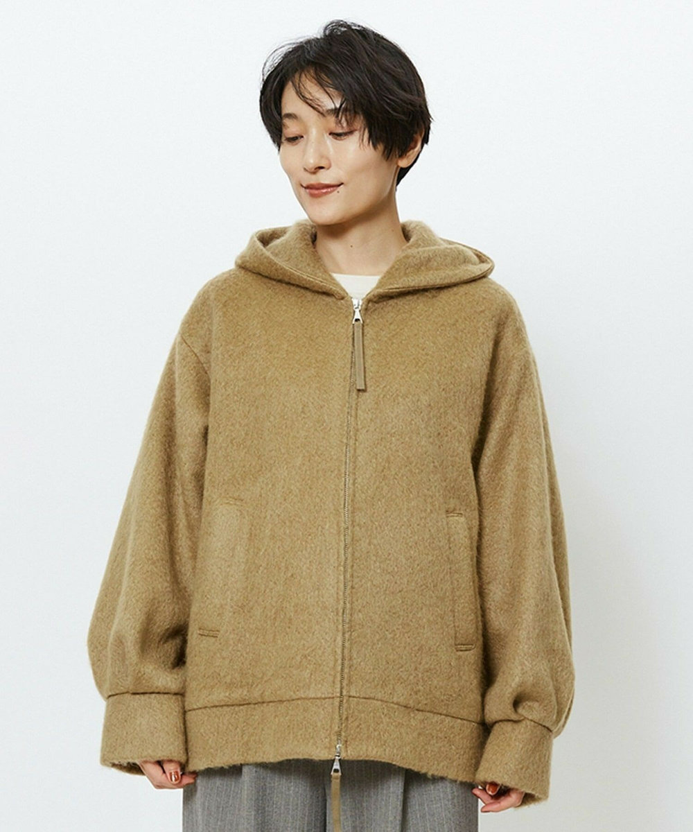 feerique Lサイズ（大きいサイズ） 【大きいサイズ】feerique モヘアシャギーフードブルゾン キャメル