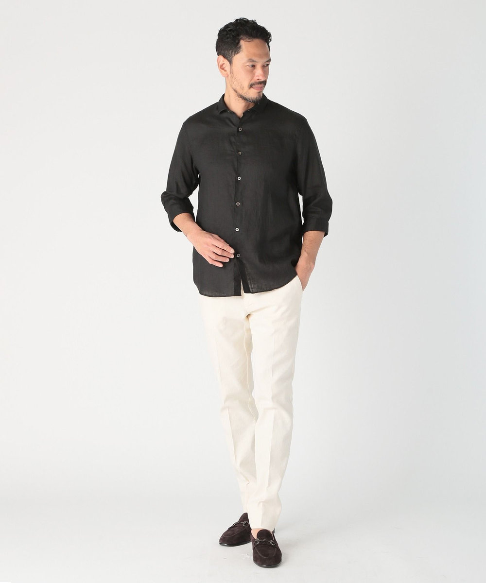 MEN'S BIGI NOVELTEX社リネン素材七分袖シャツ ブラック