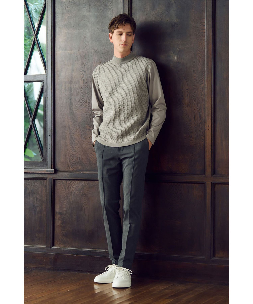 MEN'S BIGI ニットコンビモックネックカットソー グレー